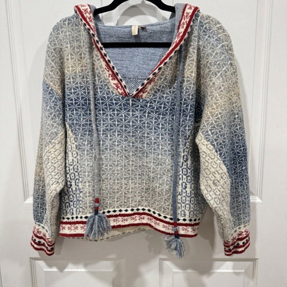 Anthropologie Abstract Hoody‎ Size Small S Blue Pullover Tassel Sweater - Picture 3 of 11